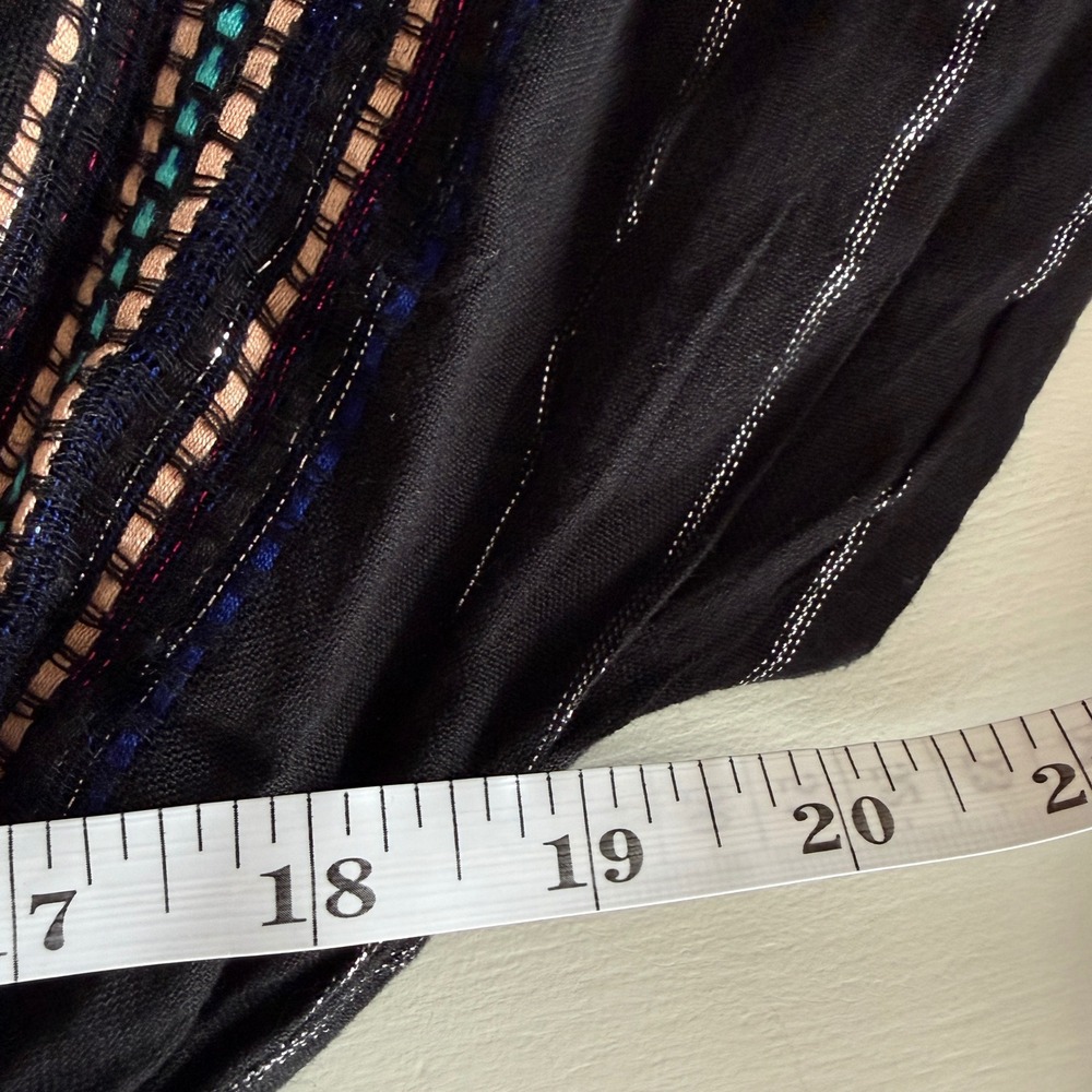 Elan Black Metallic Striped Boho Maxi Dress Small V-Neck Tiered Ruffle CTS5750 - Picture 7 of 9